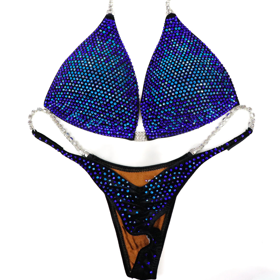 QS ST: Velvet Blue Blaze Nova. Velvet Black. Medium Molded/Pro.  Angel Competition BikinisThe best NPC Competition Suits for the Bikini Division, Fit Model Division Suits, and bodybuilding suits.