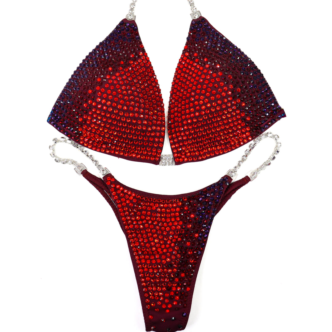 QS ST: Diamond Cascade. Matte Maroon. Medium Molded/Pro.  Angel Competition BikinisThe best NPC Competition Suits for the Bikini Division, Fit Model Division Suits, and bodybuilding suits.