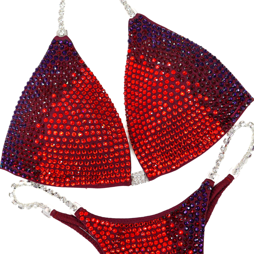 QS ST: Diamond Cascade. Matte Maroon. Medium Molded/Pro.  Angel Competition BikinisThe best NPC Competition Suits for the Bikini Division, Fit Model Division Suits, and bodybuilding suits.