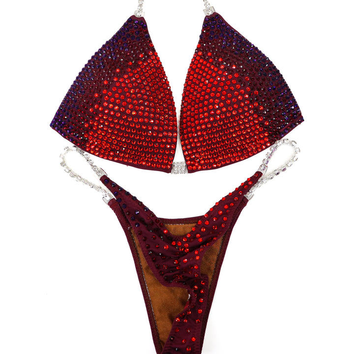 QS ST: Diamond Cascade. Matte Maroon. Medium Molded/Pro.  Angel Competition BikinisThe best NPC Competition Suits for the Bikini Division, Fit Model Division Suits, and bodybuilding suits.