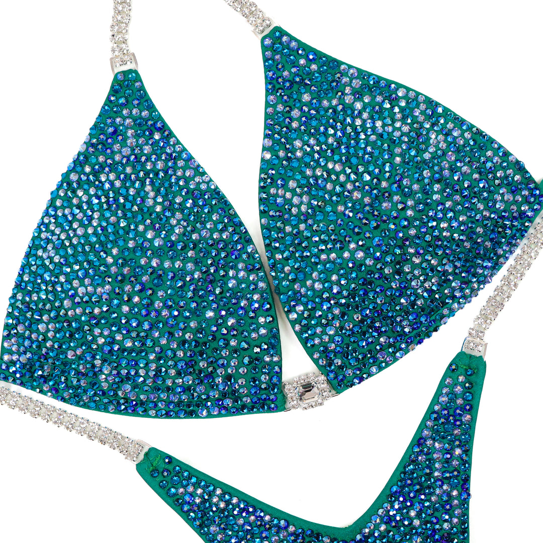 QS ST: Johanna's Arnold Green Radiance. Matte Electric Green. Medium Molded/Pro.  Angel Competition BikinisThe best NPC Competition Suits for the Bikini Division, Fit Model Division Suits, and bodybuilding suits.