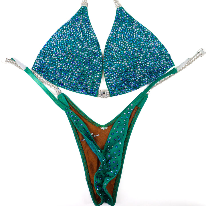QS ST: Johanna's Arnold Green Radiance. Matte Electric Green. Medium Molded/Pro.  Angel Competition BikinisThe best NPC Competition Suits for the Bikini Division, Fit Model Division Suits, and bodybuilding suits.
