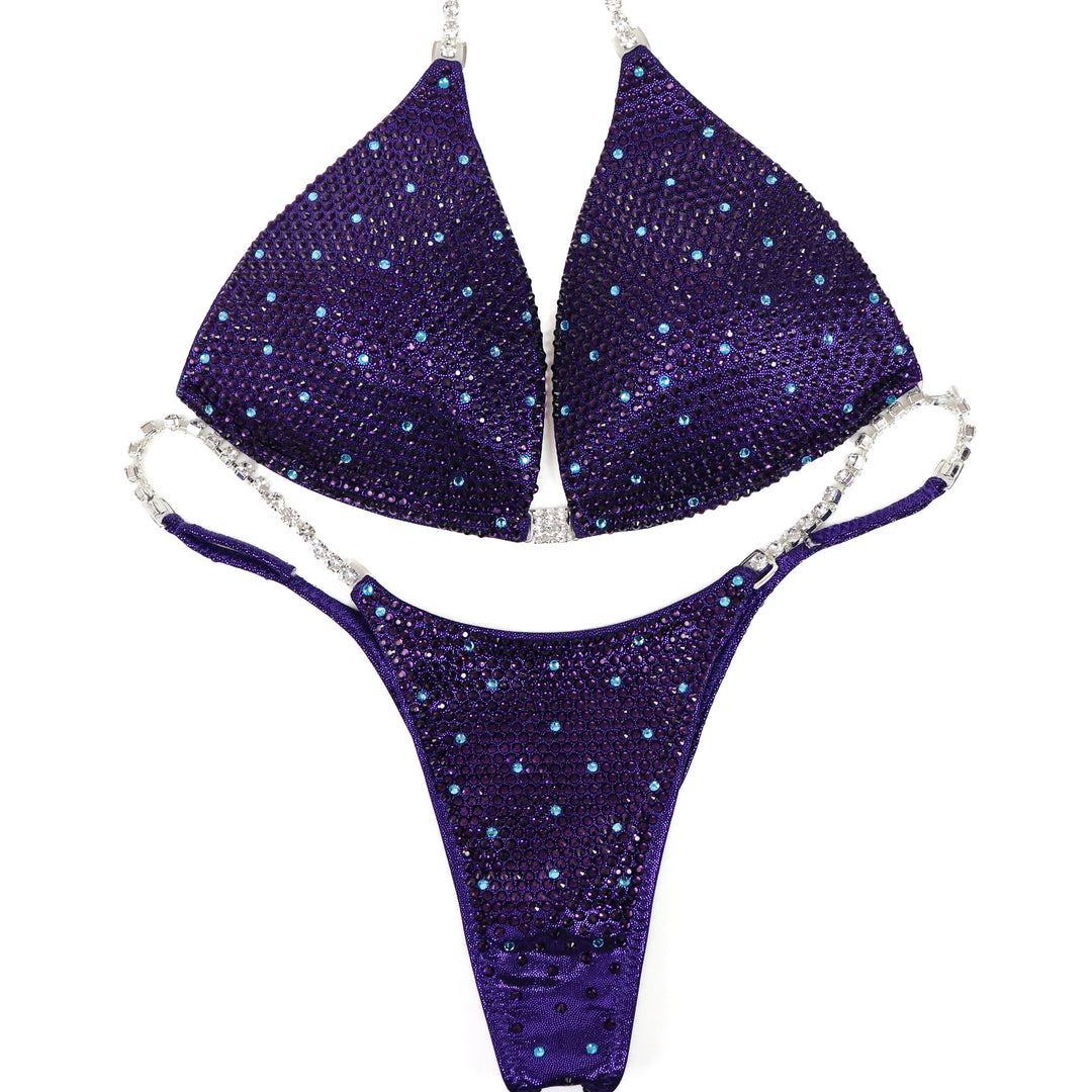 QS ST: Violet Vortex Shimmer. Hologram Eggplant. Medium Molded/Pro.  Angel Competition BikinisThe best NPC Competition Suits for the Bikini Division, Fit Model Division Suits, and bodybuilding suits.