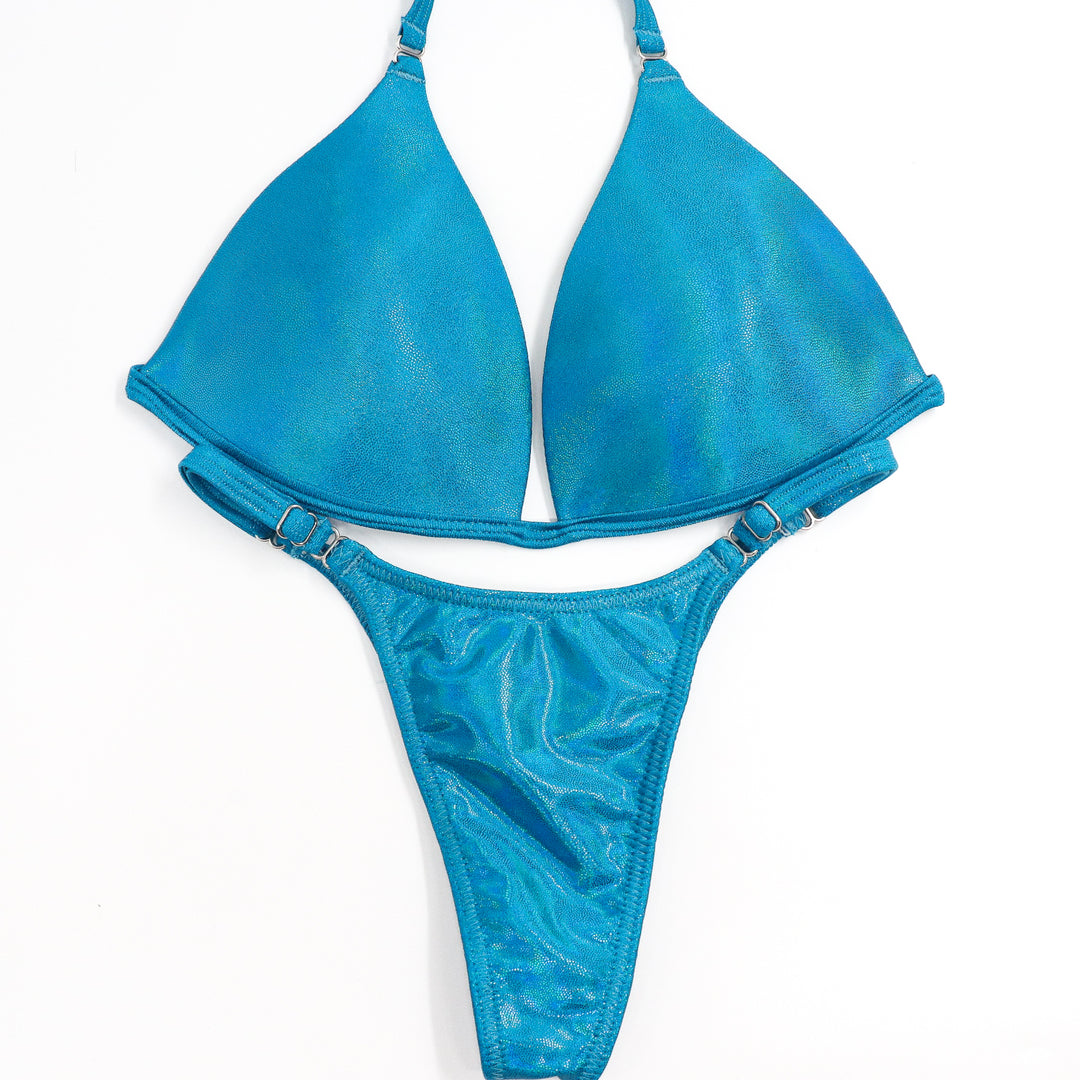 QS ST: Hologram Turquoise Posing Practice Suit. Medium Molded/Pro.