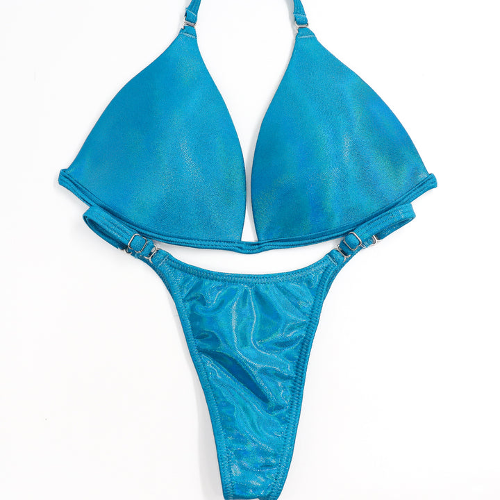 QS ST: Hologram Turquoise Posing Practice Suit. Medium Molded/Pro.