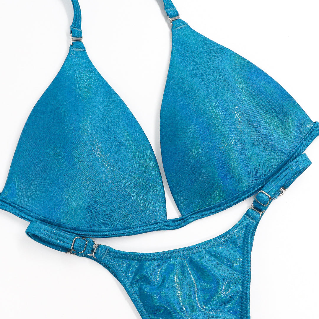 QS ST: Hologram Turquoise Posing Practice Suit. Medium Molded/Pro.