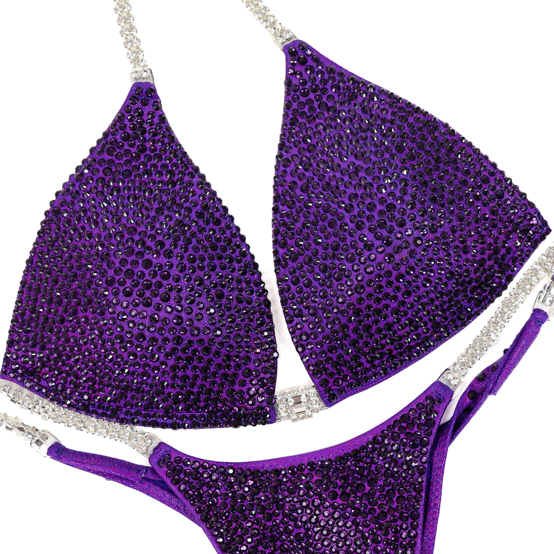 QS ST: Crystal Radiance. Hologram Purple. Medium Molded/Pro.  Angel Competition BikinisThe best NPC Competition Suits for the Bikini Division, Fit Model Division Suits, and bodybuilding suits.