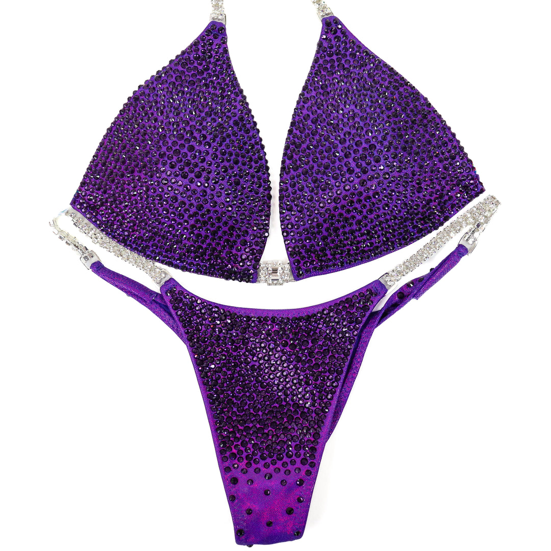 QS ST: Crystal Radiance. Hologram Purple. Medium Molded/Pro.  Angel Competition BikinisThe best NPC Competition Suits for the Bikini Division, Fit Model Division Suits, and bodybuilding suits.