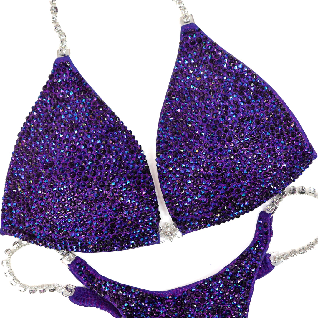 QS ST: Victorious Violet Radiance. Medium Molded/Olympian with Petite Rise.  Angel Competition BikinisThe best NPC Competition Suits for the Bikini Division, Fit Model Division Suits, and bodybuilding suits.