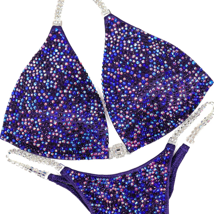 Brenda's Purple Shimmer Radiance – crystal competition bikini for NPC Bikini and Wellness