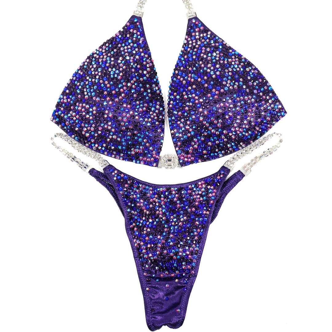 QS ST: Brenda's Purple Shimmer Radiance. Medium Molded/Pro.  Angel Competition BikinisThe best NPC Competition Suits for the Bikini Division, Fit Model Division Suits, and bodybuilding suits.