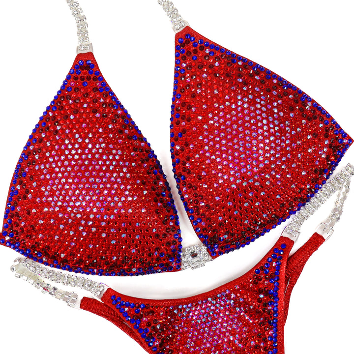 QS ST: Ashley K's Red Legend 2.0 Nova. Medium Molded/Pro.  Angel Competition BikinisThe best NPC Competition Suits for the Bikini Division, Fit Model Division Suits, and bodybuilding suits.
