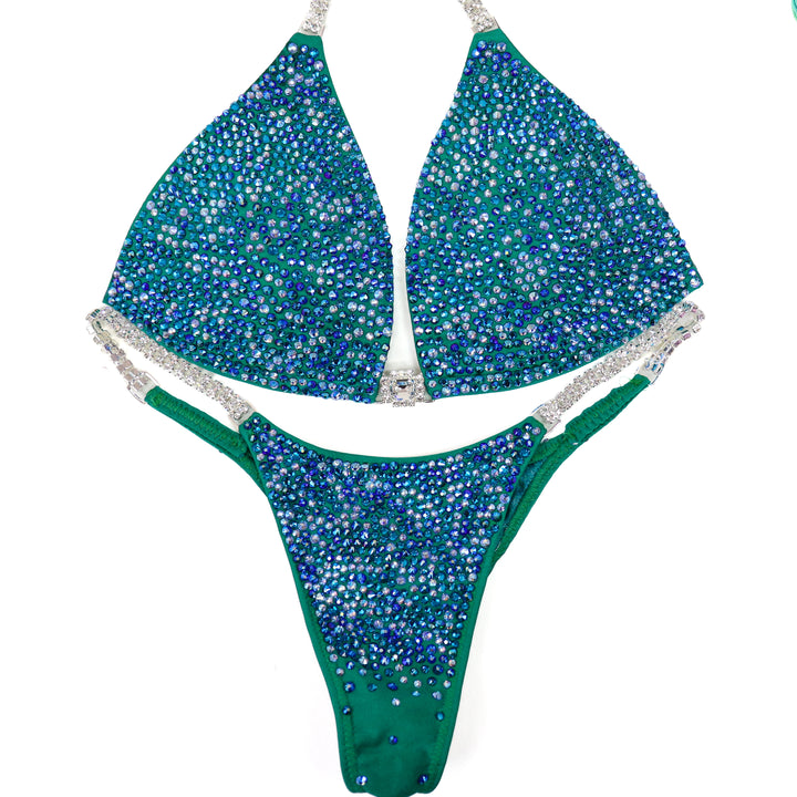 QS ST: Johanna's Arnold Green Radiance. Matte Electric Green. Medium Molded/Pro.  Angel Competition BikinisThe best NPC Competition Suits for the Bikini Division, Fit Model Division Suits, and bodybuilding suits.