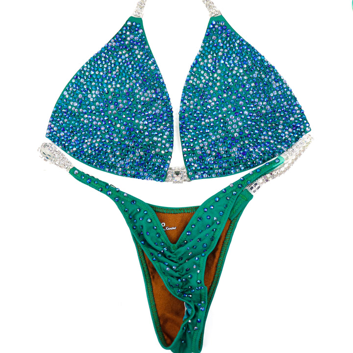 QS ST: Johanna's Arnold Green Radiance. Matte Electric Green. Medium Molded/Pro.  Angel Competition BikinisThe best NPC Competition Suits for the Bikini Division, Fit Model Division Suits, and bodybuilding suits.