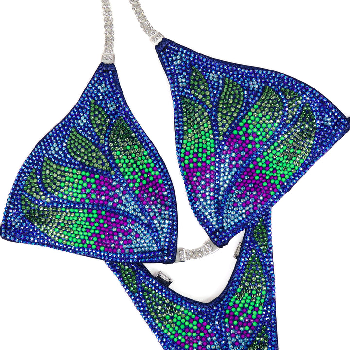 QS ST: Crystal Monarch. Hologram Dark Blue. Large/Slim Figure with Modest Rise.  Angel Competition BikinisThe best NPC Competition Suits for the Bikini Division, Fit Model Division Suits, and bodybuilding suits.