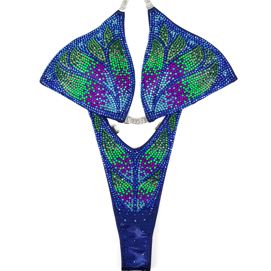 QS ST: Crystal Monarch. Hologram Dark Blue. Large/Slim Figure with Modest Rise.  Angel Competition BikinisThe best NPC Competition Suits for the Bikini Division, Fit Model Division Suits, and bodybuilding suits.