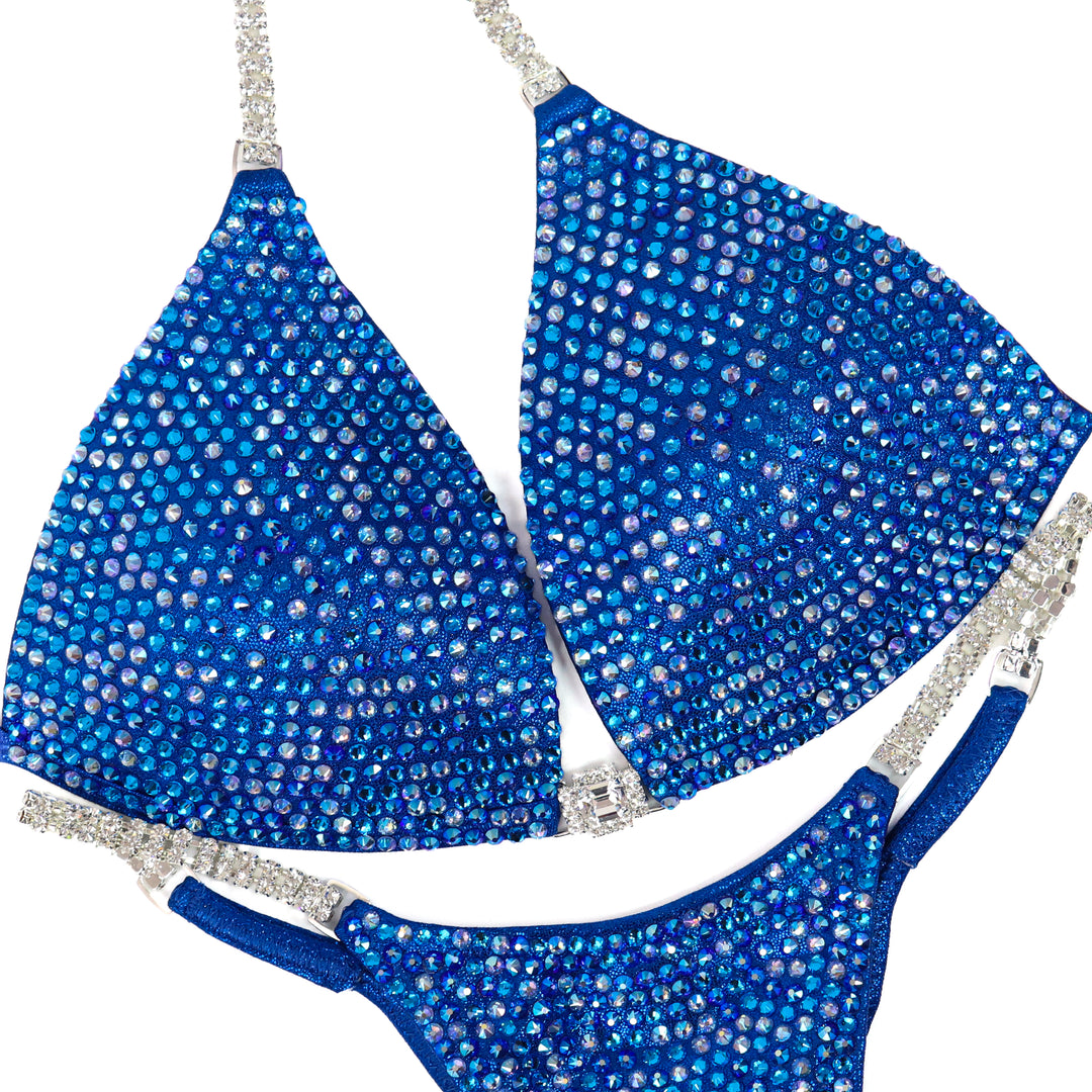 QS ST: Savannah's Capri Blue Pro. Medium Molded/Pro. – crystal competition bikini for NPC Bikini and Wellness