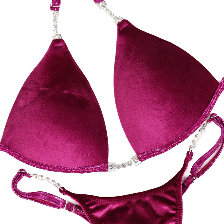 QS ST: Velvet Magenta Posing Practice Suit. Medium Molded/Pro with Modest Rise.  Angel Competition BikinisThe best NPC Competition Suits for the Bikini Division, Fit Model Division Suits, and bodybuilding suits.