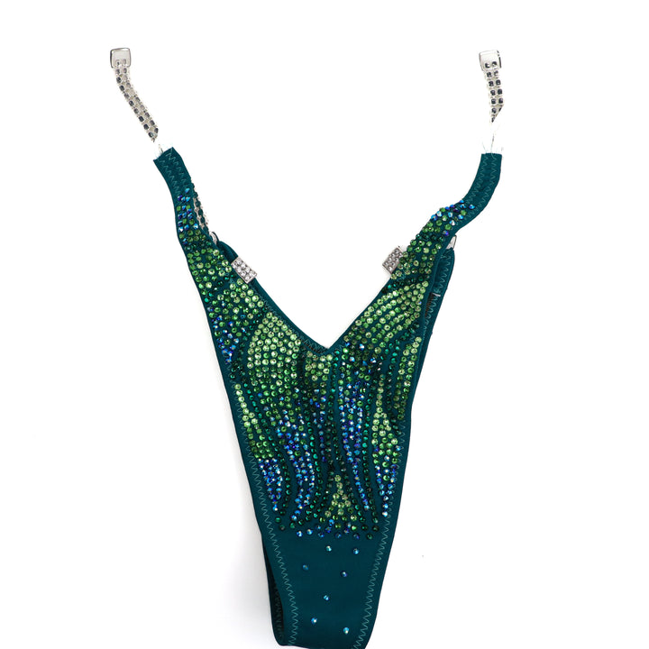 QS SZ: Crystal Inferno. Matte Teal. Standard Figure.  Angel Competition BikinisThe best NPC Competition Suits for the Bikini Division, Fit Model Division Suits, and bodybuilding suits.