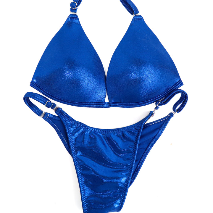 QS ST: Hologram Electric Blue Posing Practice Suit. Small Molded/Brazilian with Modest Rise.  Angel Competition BikinisThe best NPC Competition Suits for the Bikini Division, Fit Model Division Suits, and bodybuilding suits.