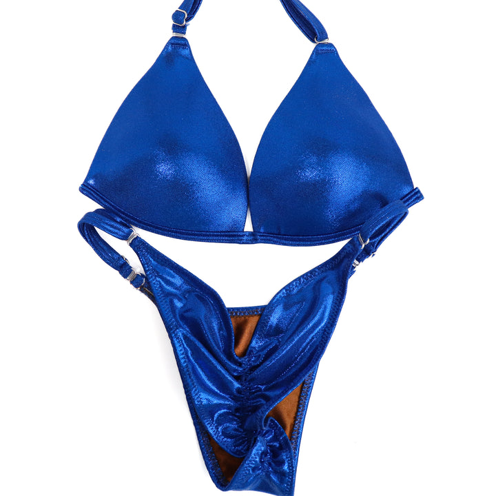 QS ST: Hologram Electric Blue Posing Practice Suit. Small Molded/Brazilian with Modest Rise.  Angel Competition BikinisThe best NPC Competition Suits for the Bikini Division, Fit Model Division Suits, and bodybuilding suits.