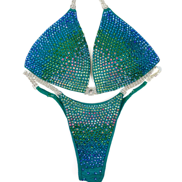 QS ST: Mermaid Green Diamond Cascade. Medium Molded/Pro.  Angel Competition BikinisThe best NPC Competition Suits for the Bikini Division, Fit Model Division Suits, and bodybuilding suits.