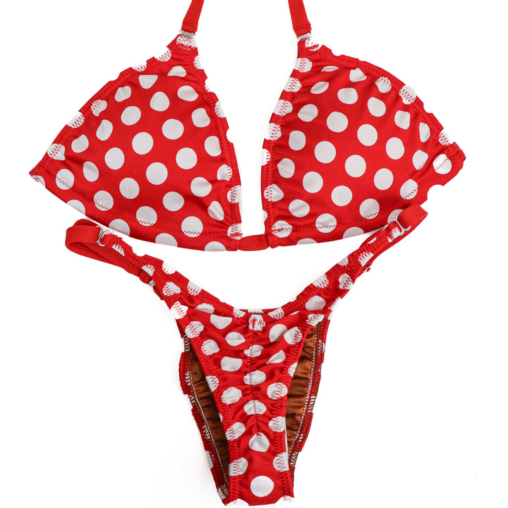 QS ST: Special Order Fabric. Red Polka Dot Posing Practice Suit. Medium/Pro.  Angel Competition BikinisThe best NPC Competition Suits for the Bikini Division, Fit Model Division Suits, and bodybuilding suits.