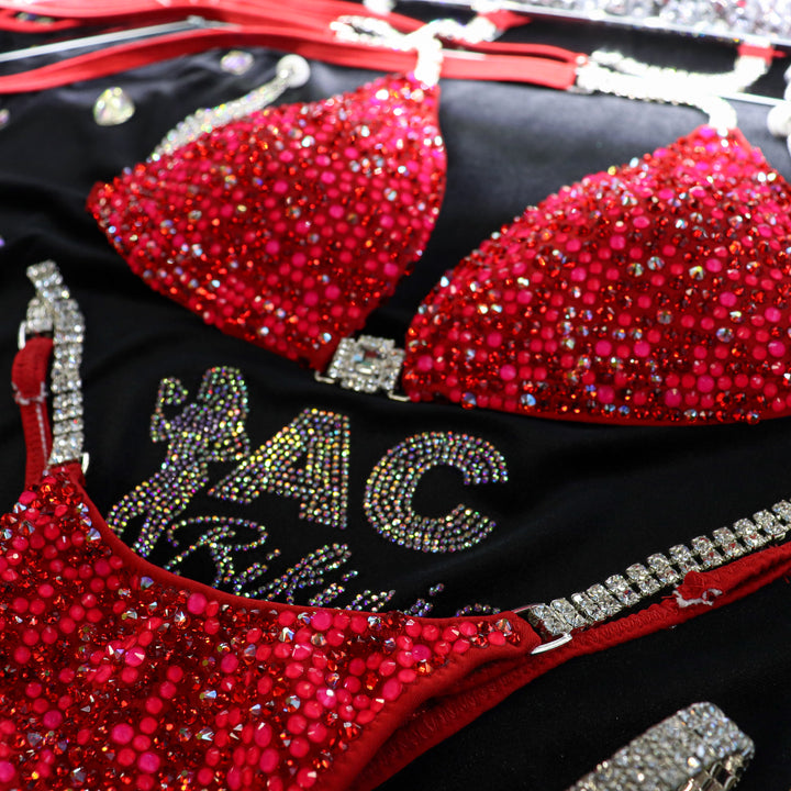 Rhoda's Neon Red Radiance  Angel Competition BikinisThe best NPC Competition Suits for the Bikini Division, Fit Model Division Suits, and bodybuilding suits.