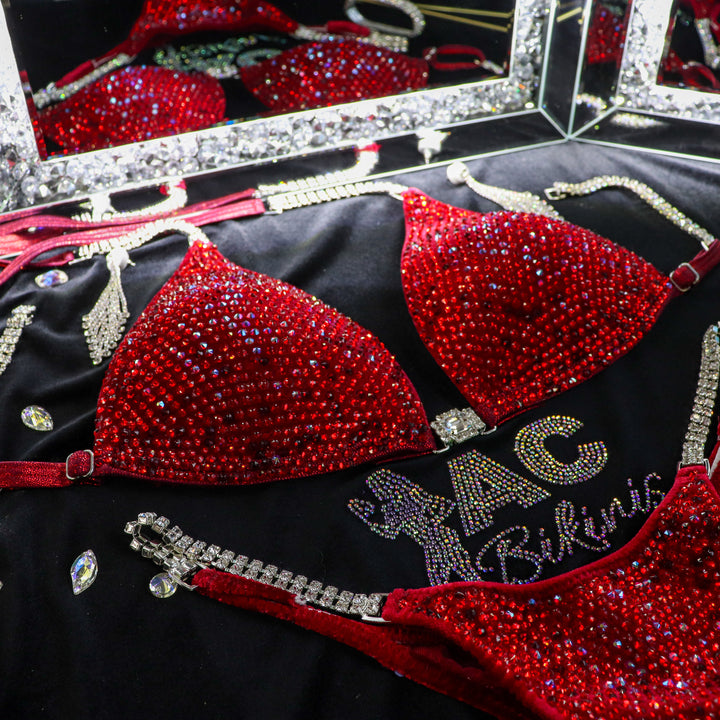 Julia Renee's Leave Him on Red Nova  Angel Competition BikinisThe best NPC Competition Suits for the Bikini Division, Fit Model Division Suits, and bodybuilding suits.