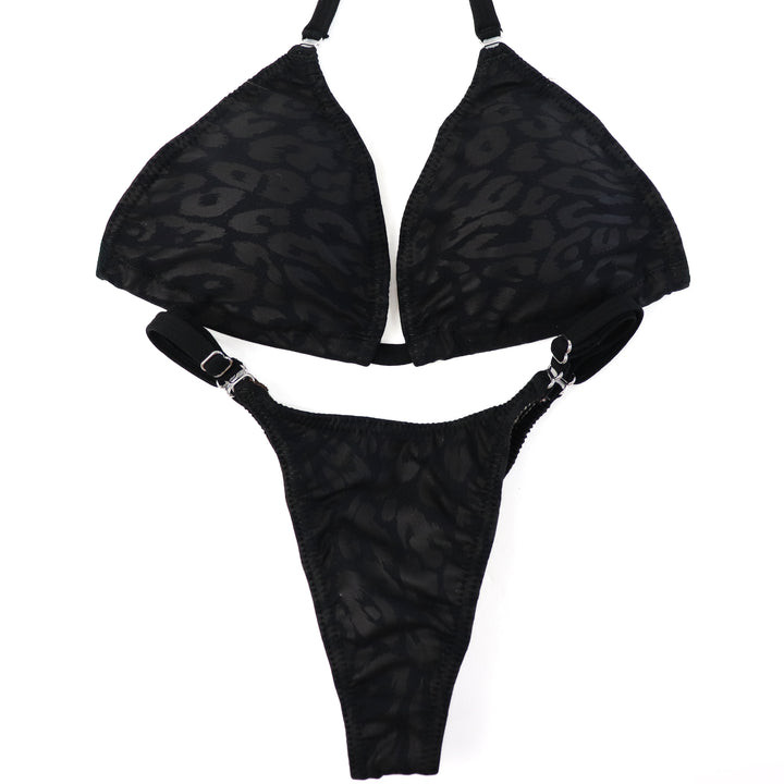 QS ST: Special Order Fabric. Black Cheetah Posing Practice Suit. Medium/Pro.  Angel Competition BikinisThe best NPC Competition Suits for the Bikini Division, Fit Model Division Suits, and bodybuilding suits.