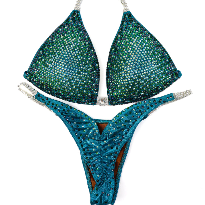 QS ST: Turtle Teal Nova. Medium Molded/Pro.  Angel Competition BikinisThe best NPC Competition Suits for the Bikini Division, Fit Model Division Suits, and bodybuilding suits.