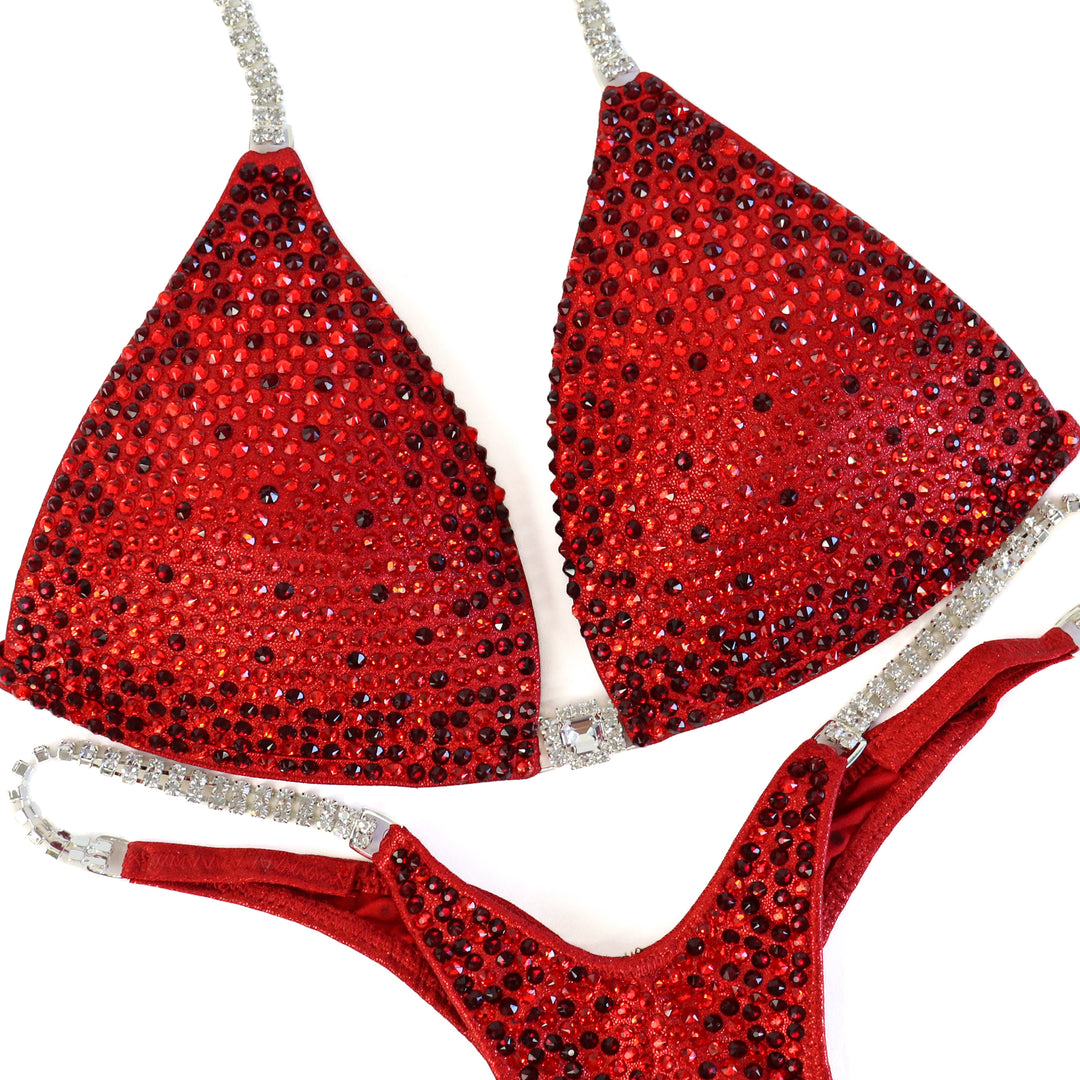 QS ST: Red Diamond Nova. Hologram Red. Medium Molded/Micro with V Front.  Angel Competition BikinisThe best NPC Competition Suits for the Bikini Division, Fit Model Division Suits, and bodybuilding suits.