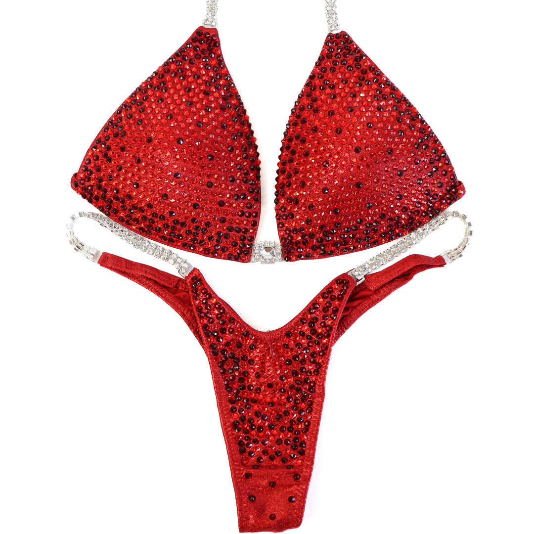 QS ST: Red Diamond Nova. Hologram Red. Medium Molded/Micro with V Front.  Angel Competition BikinisThe best NPC Competition Suits for the Bikini Division, Fit Model Division Suits, and bodybuilding suits.