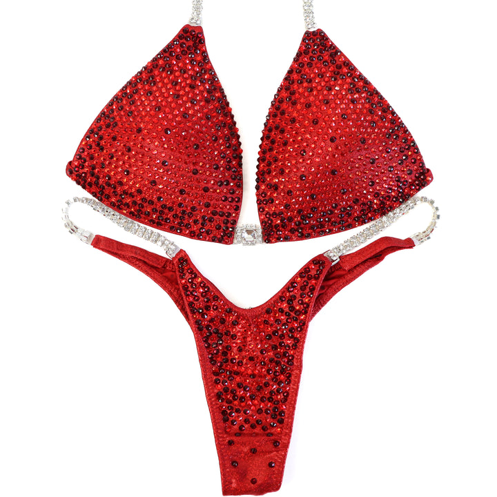QS ST: Red Diamond Nova. Hologram Red. Medium Molded/Micro with V Front.  Angel Competition BikinisThe best NPC Competition Suits for the Bikini Division, Fit Model Division Suits, and bodybuilding suits.