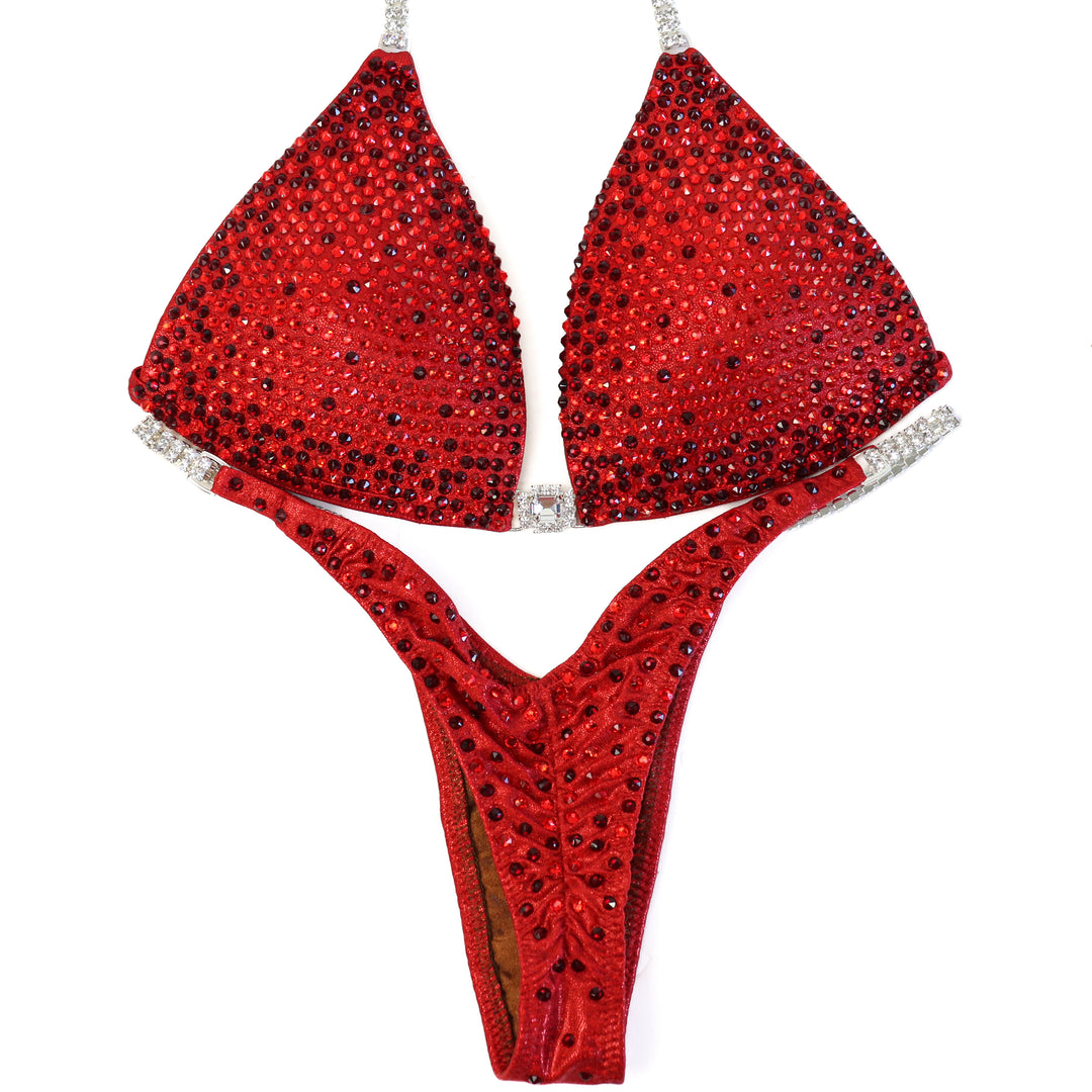 QS ST: Red Diamond Nova. Hologram Red. Medium Molded/Micro with V Front.  Angel Competition BikinisThe best NPC Competition Suits for the Bikini Division, Fit Model Division Suits, and bodybuilding suits.
