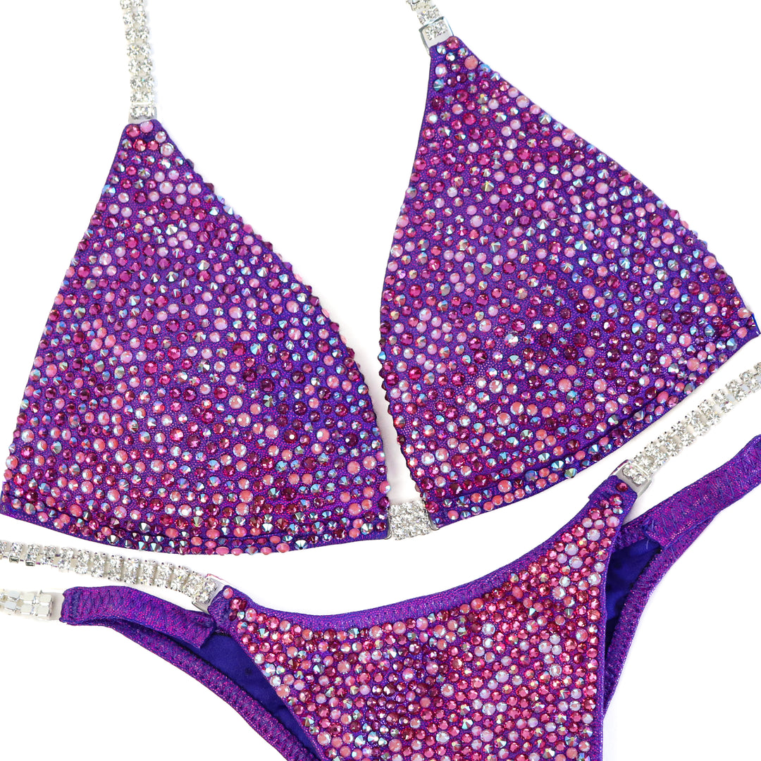 QS ST: Crystal Radiance. Hologram Purple. Small Molded/Pro.  Angel Competition BikinisThe best NPC Competition Suits for the Bikini Division, Fit Model Division Suits, and bodybuilding suits.