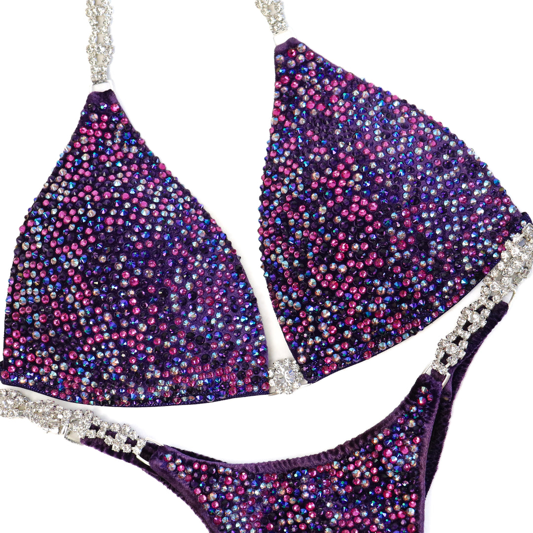 Haley's Velvet Purple Radiance – crystal competition bikini for NPC Bikini and Wellness