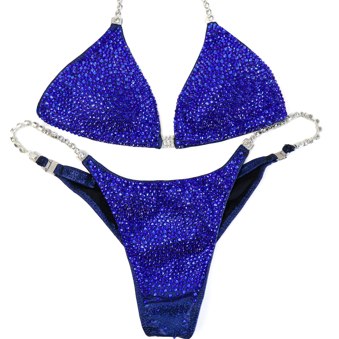 QS ST: Deep Blue Diamond Radiance. Small/Brazilian with Modest Rise.  Angel Competition BikinisThe best NPC Competition Suits for the Bikini Division, Fit Model Division Suits, and bodybuilding suits.