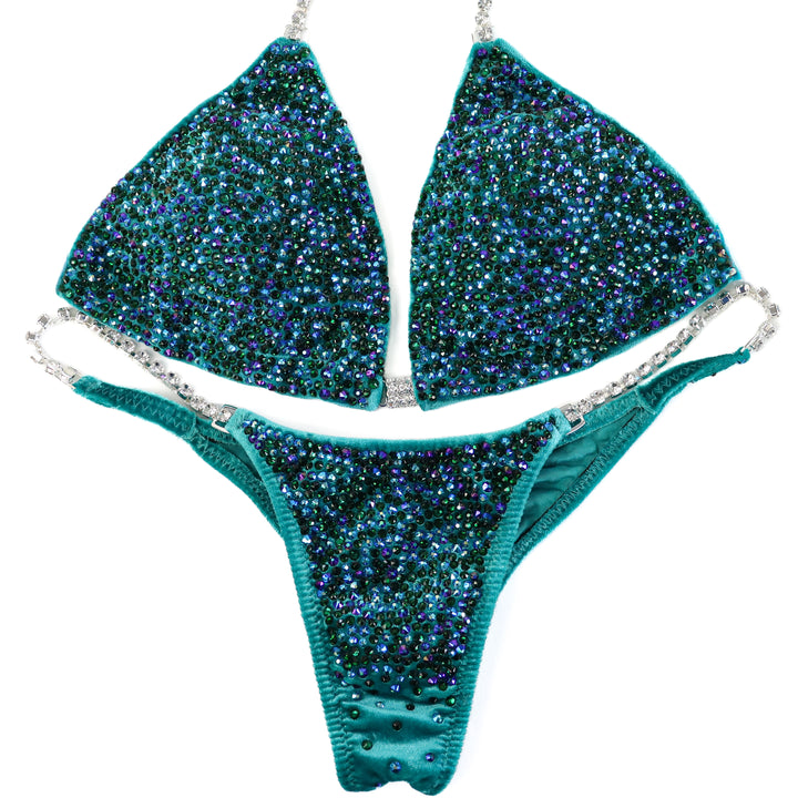 QS ST: Velvet Teal Radiance. Medium/Pro.  Angel Competition BikinisThe best NPC Competition Suits for the Bikini Division, Fit Model Division Suits, and bodybuilding suits.