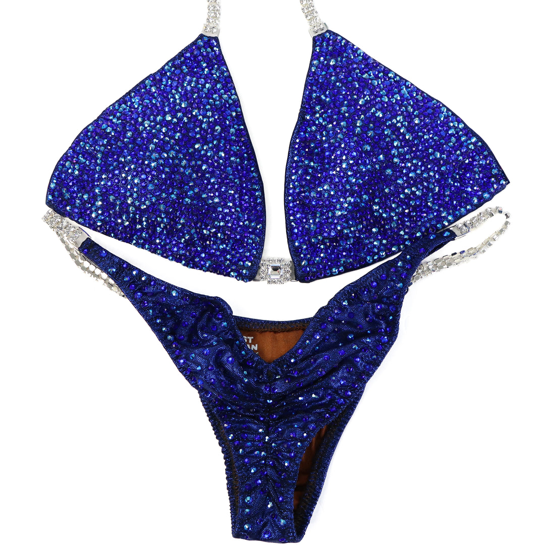 QS ST: Mystic Blue Radiance. Medium/Brazilian with Modest Rise.  Angel Competition BikinisThe best NPC Competition Suits for the Bikini Division, Fit Model Division Suits, and bodybuilding suits.