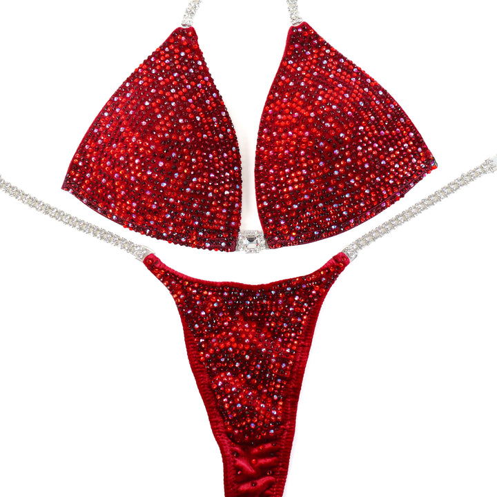 QS ST: Olympian Red Angel Shimmer. Medium Molded/Pro.  Angel Competition BikinisThe best NPC Competition Suits for the Bikini Division, Fit Model Division Suits, and bodybuilding suits.