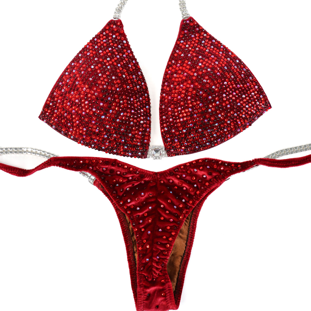 QS ST: Olympian Red Angel Shimmer. Medium Molded/Pro.  Angel Competition BikinisThe best NPC Competition Suits for the Bikini Division, Fit Model Division Suits, and bodybuilding suits.