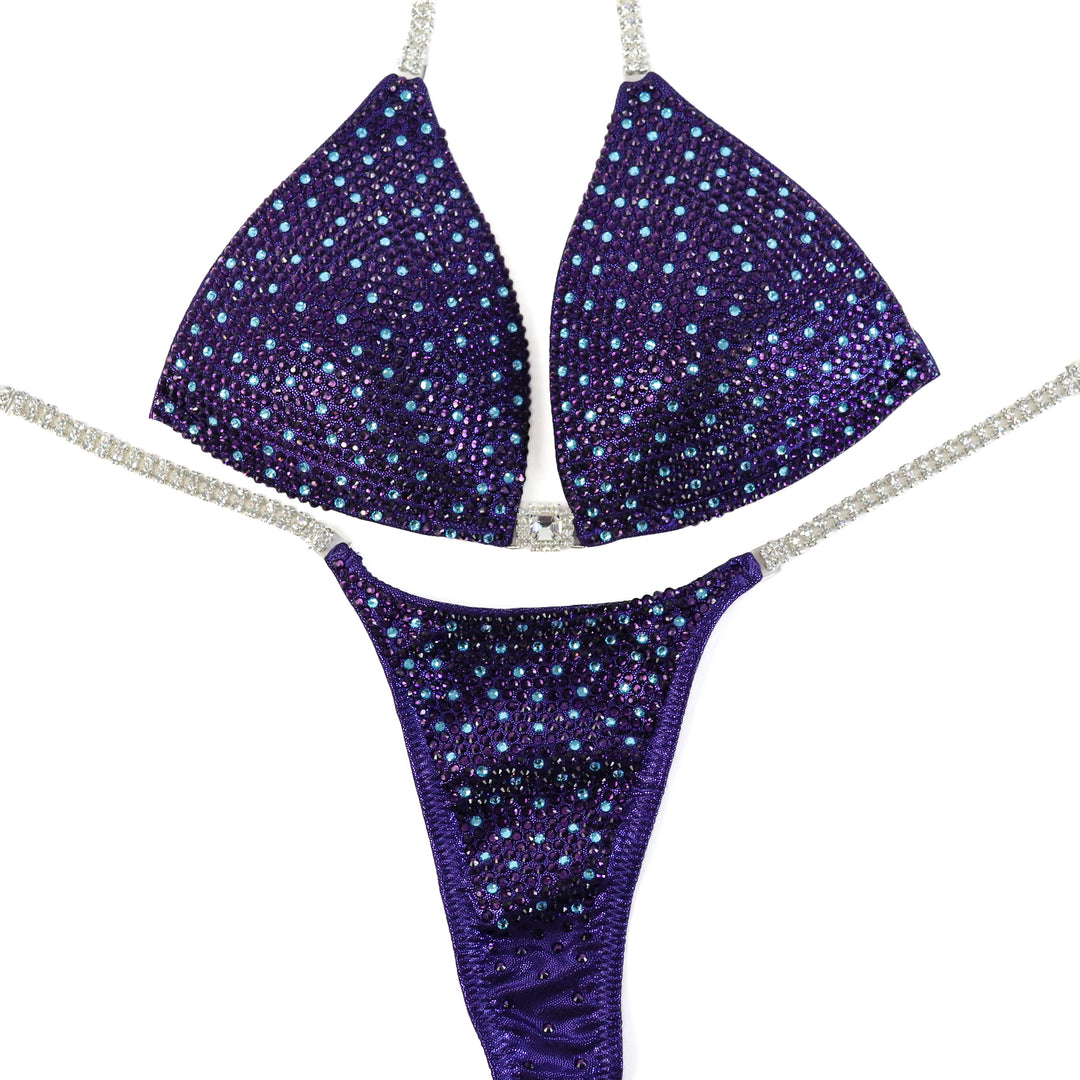 QS ST: Violet Vortex Shimmer. Medium Molded/Pro.  Angel Competition BikinisThe best NPC Competition Suits for the Bikini Division, Fit Model Division Suits, and bodybuilding suits.