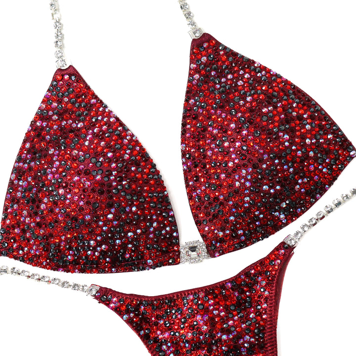 Maroon Radiance – crystal competition bikini for NPC Bikini and Wellness