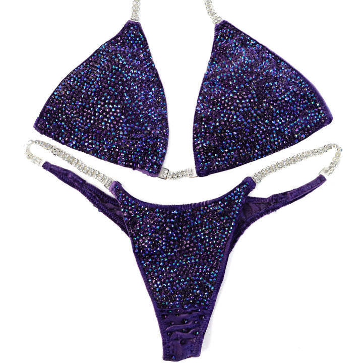 QS ST: Crystal Radiance. Velvet Purple. Medium/Pro with Modest Rise.  Angel Competition BikinisThe best NPC Competition Suits for the Bikini Division, Fit Model Division Suits, and bodybuilding suits.