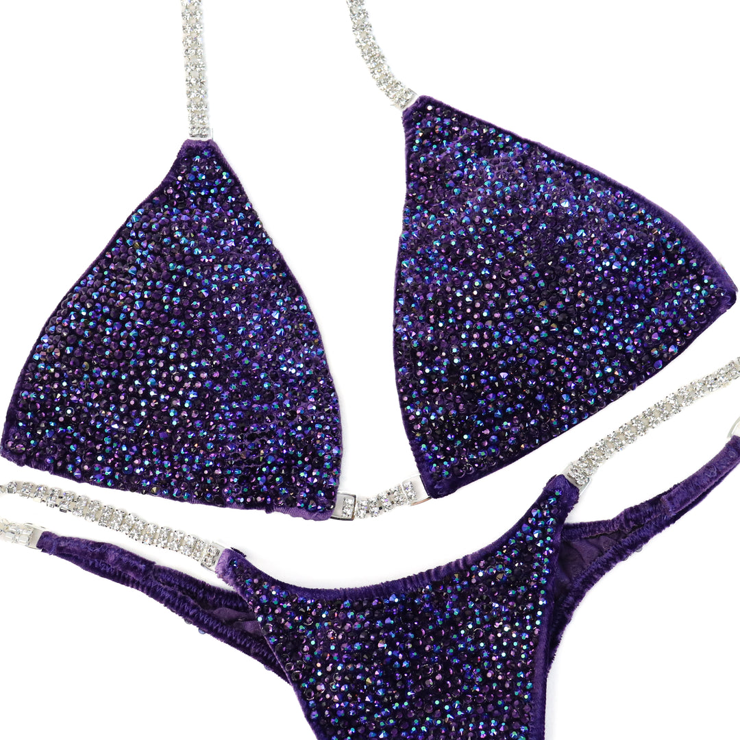 QS ST: Crystal Radiance. Velvet Purple. Medium/Pro with Modest Rise.  Angel Competition BikinisThe best NPC Competition Suits for the Bikini Division, Fit Model Division Suits, and bodybuilding suits.
