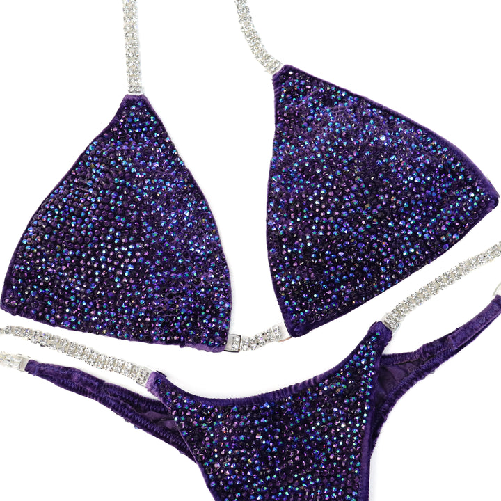 QS ST: Crystal Radiance. Velvet Purple. Medium/Pro with Modest Rise.  Angel Competition BikinisThe best NPC Competition Suits for the Bikini Division, Fit Model Division Suits, and bodybuilding suits.