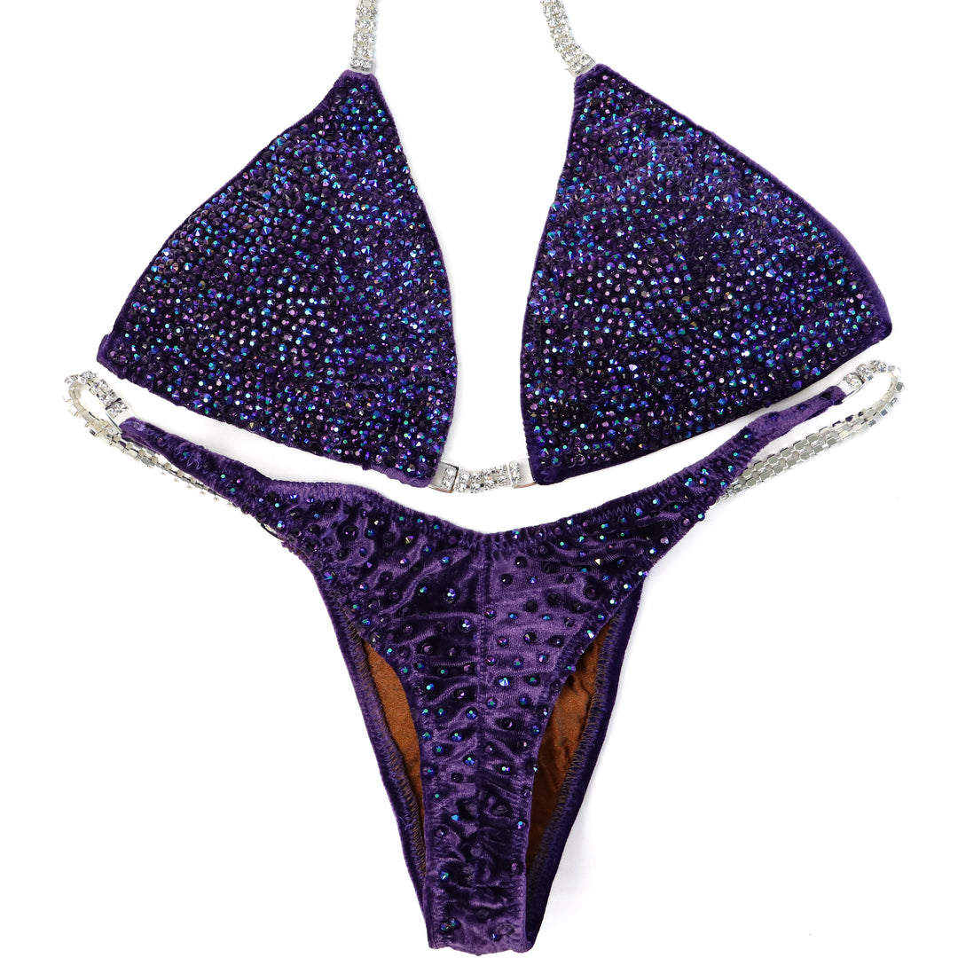 QS ST: Crystal Radiance. Velvet Purple. Medium/Pro with Modest Rise.  Angel Competition BikinisThe best NPC Competition Suits for the Bikini Division, Fit Model Division Suits, and bodybuilding suits.