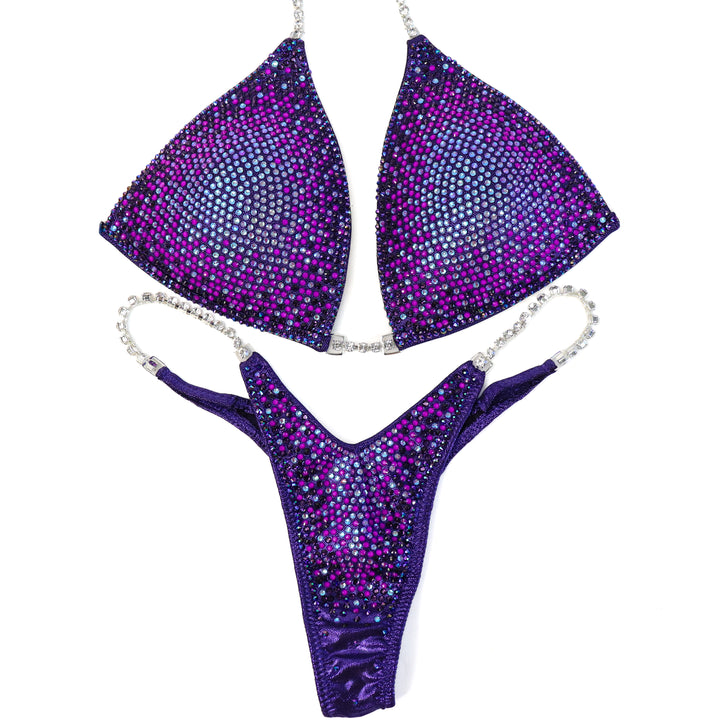 QS CL: Crystal Nova 4 Color. Hologram Eggplant. Large Molded/Micro with Modest Front.  Angel Competition BikinisThe best NPC Competition Suits for the Bikini Division, Fit Model Division Suits, and bodybuilding suits.
