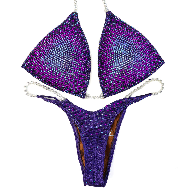 QS CL: Crystal Nova 4 Color. Hologram Eggplant. Large Molded/Micro with Modest Front.  Angel Competition BikinisThe best NPC Competition Suits for the Bikini Division, Fit Model Division Suits, and bodybuilding suits.
